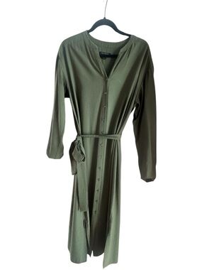 Banana Republic Button-Front Belted Shirt Dress - Olive Green Medium Tall